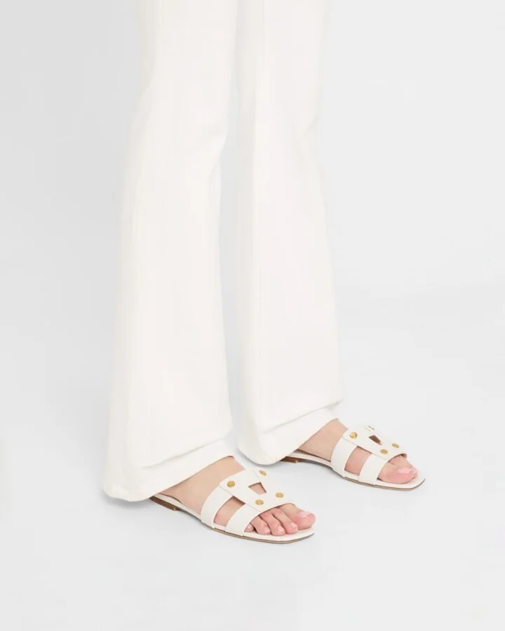 Via Leather Flat Slide Sandals - Image 7
