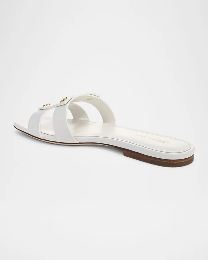 Via Leather Flat Slide Sandals - Image 10