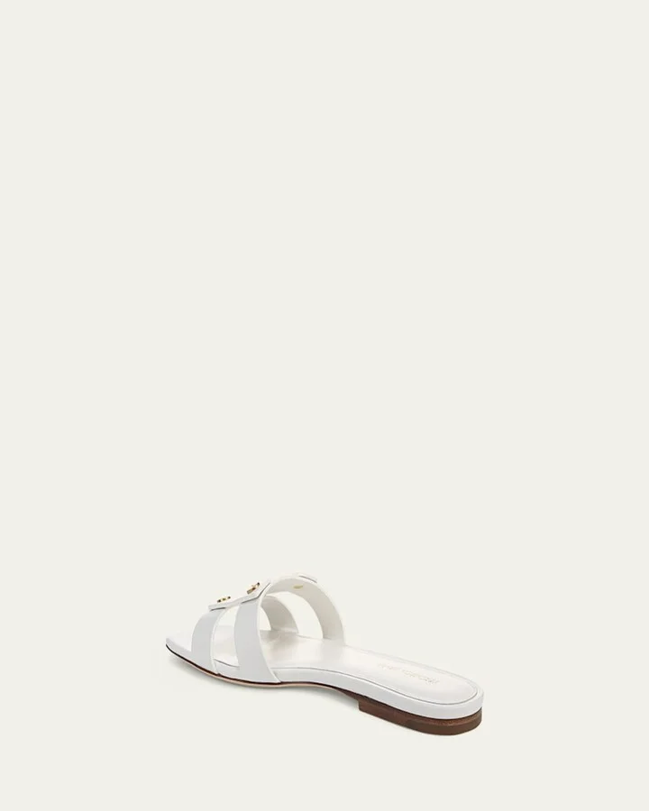 Via Leather Flat Slide Sandals - Image 8