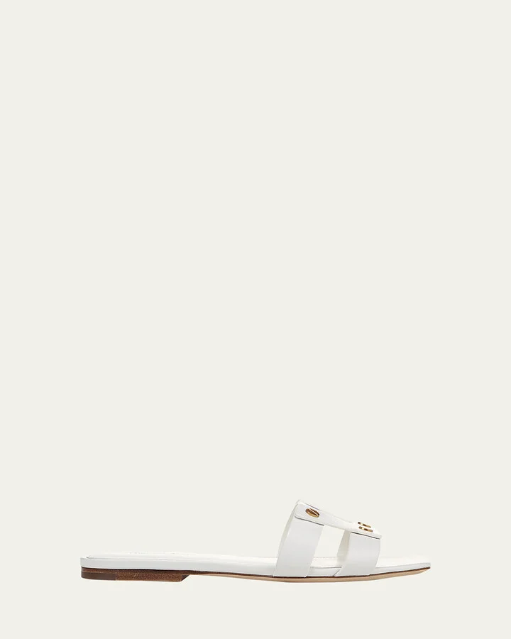 Via Leather Flat Slide Sandals
