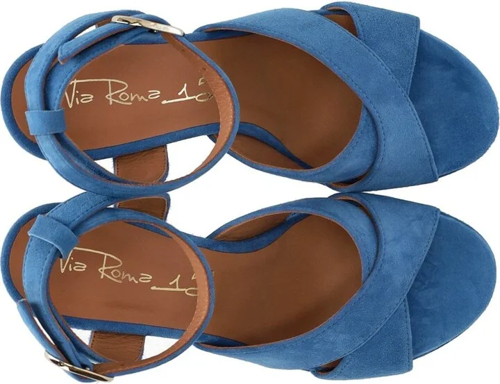 Via Roma 15 Denim Blue Heeled Sandal - Image 5