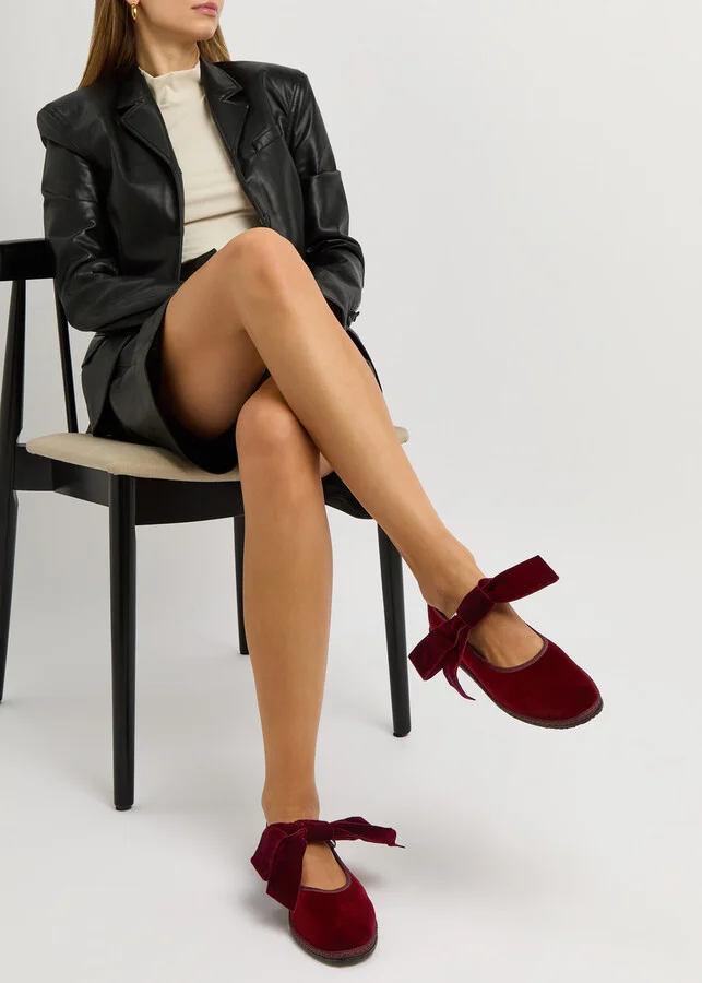 Vibi Venezia Bow Velvet Mary Jane Flats - Image 5