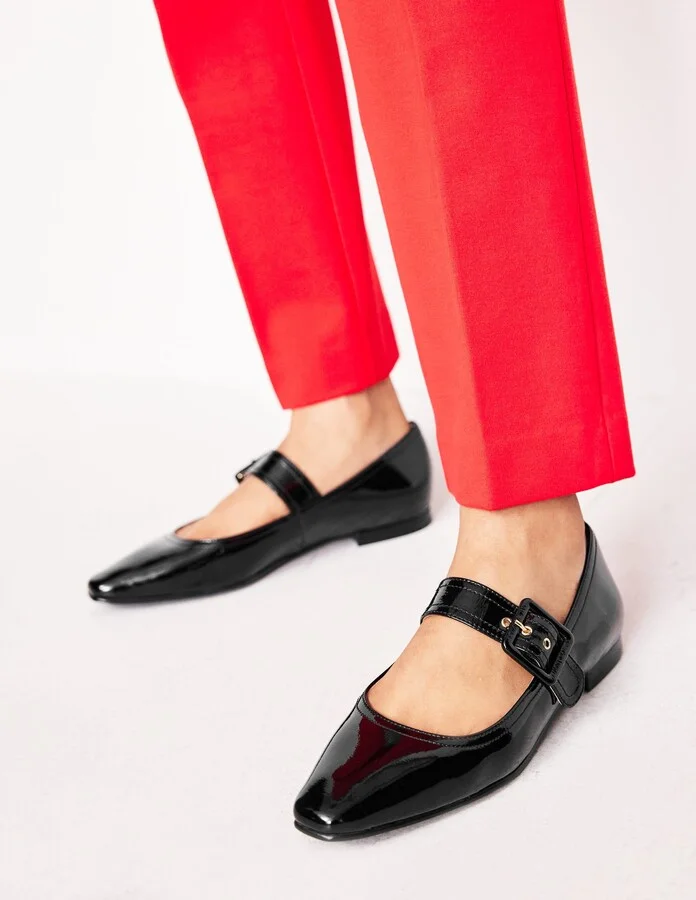 Vic Chisel Toe Mary Janes, Black Patent