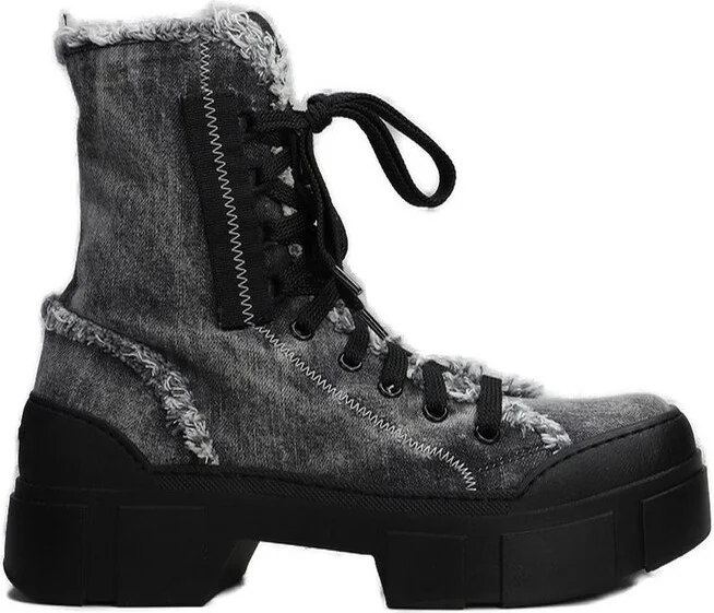 Vic Matie Distressed Denim Lace-Up Boots