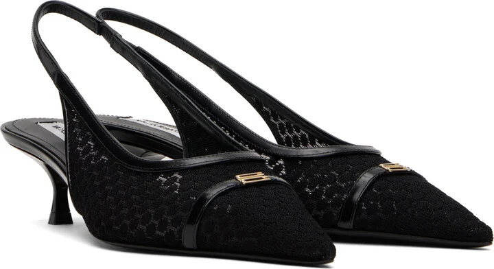 Victoria Beckham Black Mesh Slingback Kitten Heel - Image 4