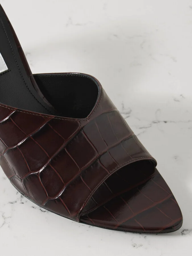 Victoria Beckham - Croc-effect Leather Sandals - Brown - Image 4