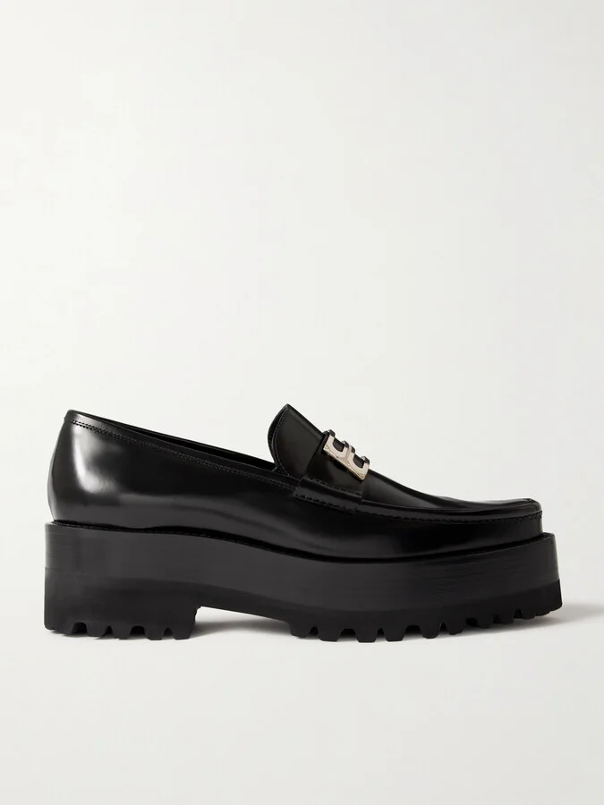 Victoria Beckham - Embellished Leather Platform Loafers - Black