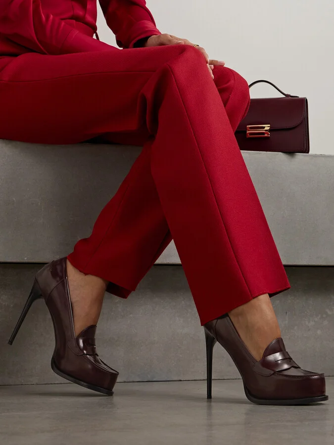 Victoria Beckham - Glossed-leather Platform Pumps - Burgundy - Image 2