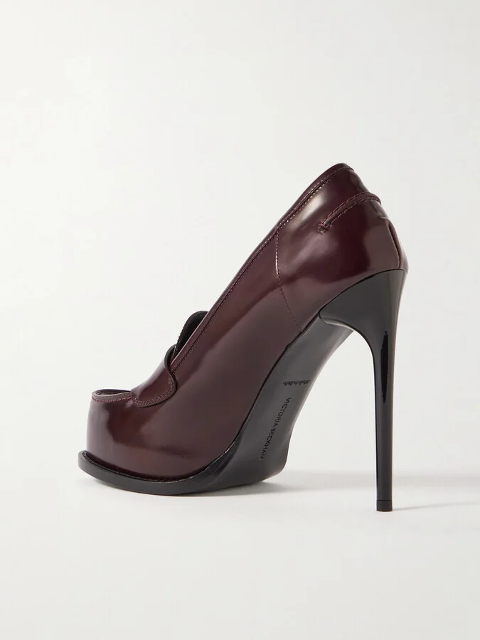 Victoria Beckham - Glossed-leather Platform Pumps - Burgundy - Image 3