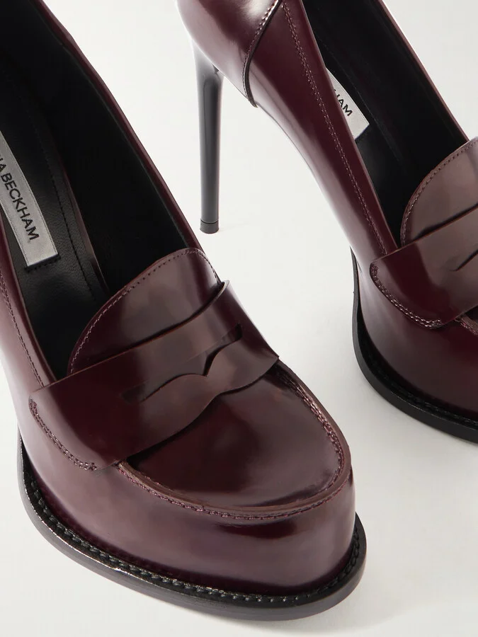 Victoria Beckham - Glossed-leather Platform Pumps - Burgundy - Image 4