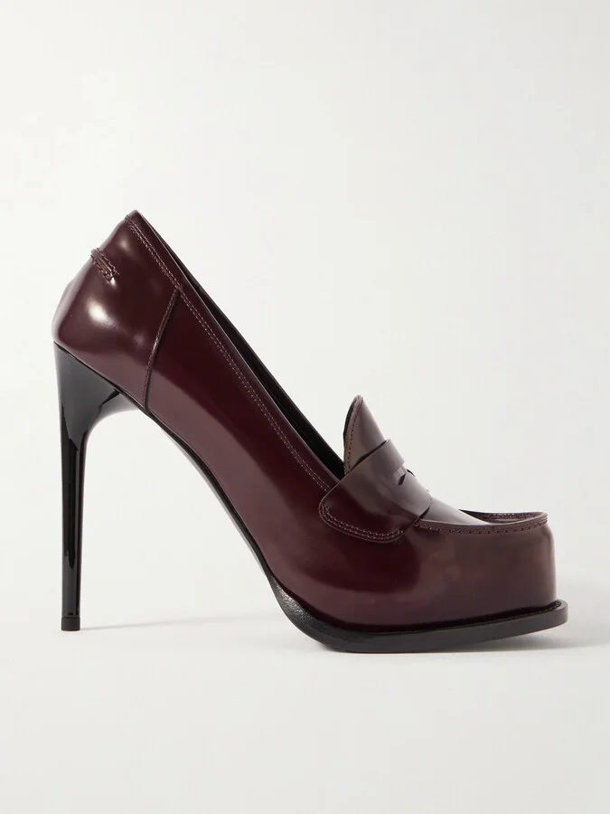 Victoria Beckham - Glossed-leather Platform Pumps - Burgundy