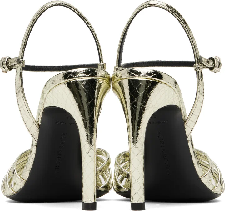 Victoria Beckham Gold Open Toe Cage Heeled Sandals - Image 2