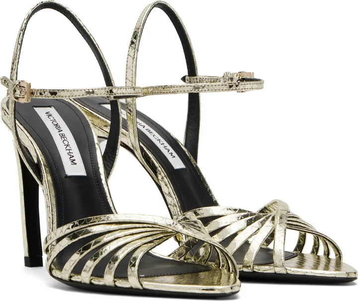 Victoria Beckham Gold Open Toe Cage Heeled Sandals - Image 4