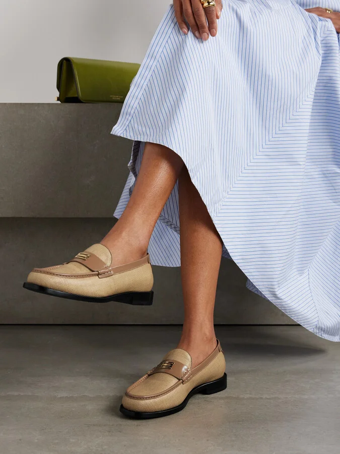 Victoria Beckham - Leather-trimmed Raffia Loafers - Neutrals - Image 2