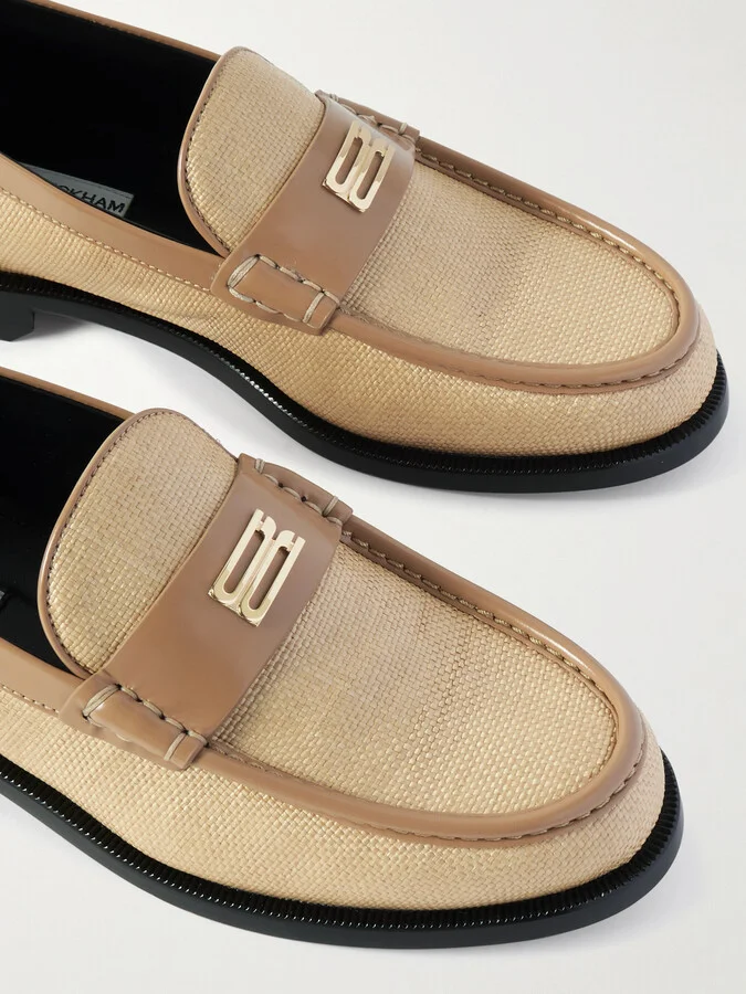Victoria Beckham - Leather-trimmed Raffia Loafers - Neutrals - Image 4