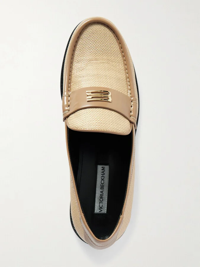Victoria Beckham - Leather-trimmed Raffia Loafers - Neutrals - Image 5