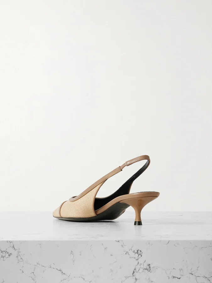 Victoria Beckham - Leather-trimmed Woven Raffia Slingback Pumps - Neutrals - Image 3
