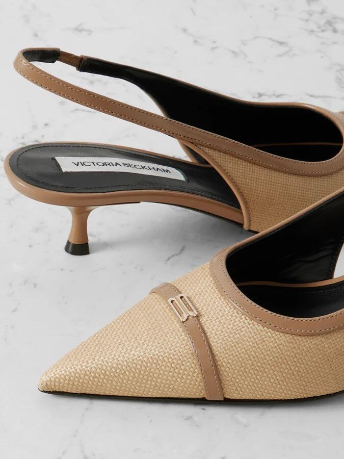 Victoria Beckham - Leather-trimmed Woven Raffia Slingback Pumps - Neutrals - Image 4