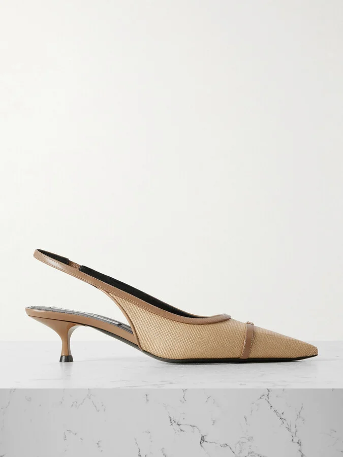 Victoria Beckham - Leather-trimmed Woven Raffia Slingback Pumps - Neutrals