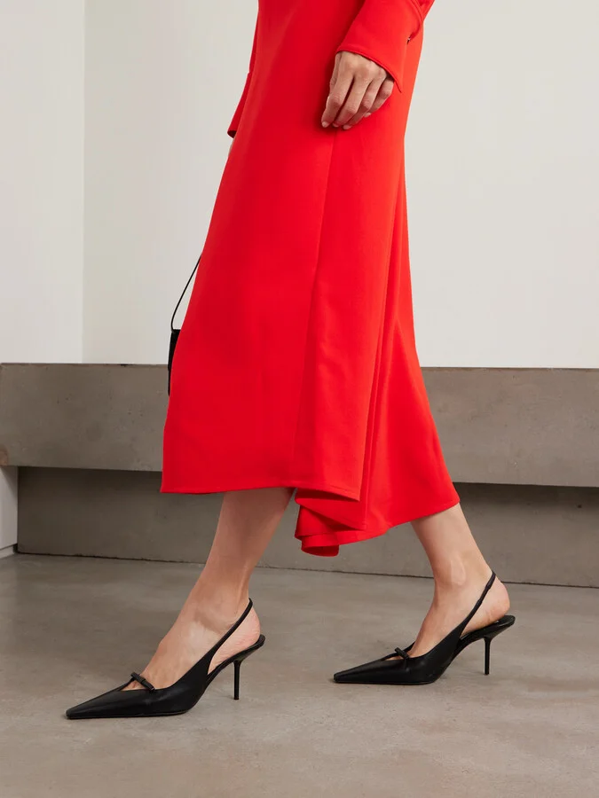 Victoria Beckham - Sloan Bow-embellished Leather Slingback Pumps - Black - Image 2