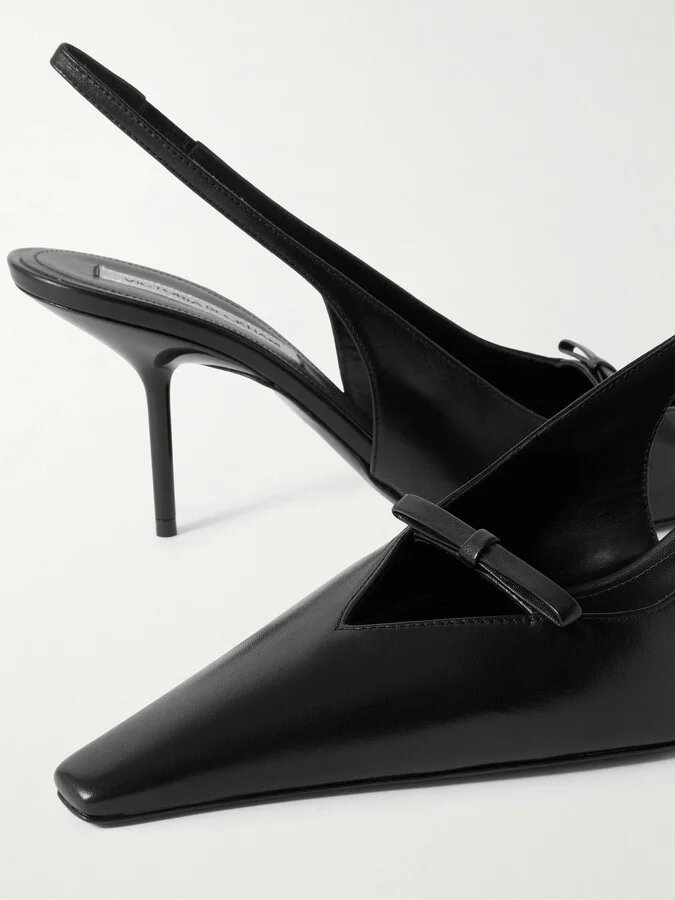 Victoria Beckham - Sloan Bow-embellished Leather Slingback Pumps - Black - Image 4