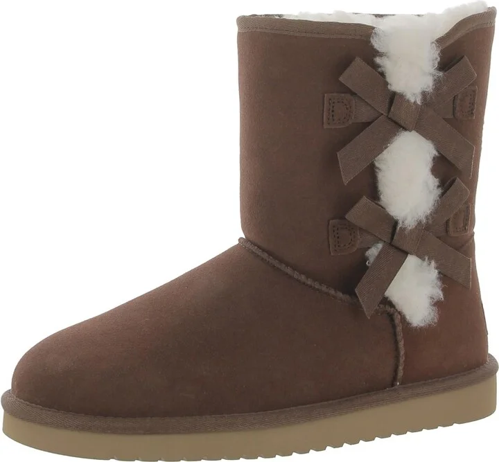 Victoria Short Womens Leather Embellished Shearling Boots