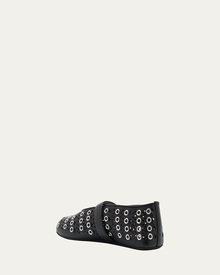 Vienne Buckle Eyelet & Laser-Cut Leather Ballet Flats - Image 2