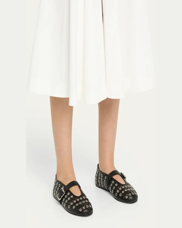 Vienne Buckle Eyelet & Laser-Cut Leather Ballet Flats - Image 4