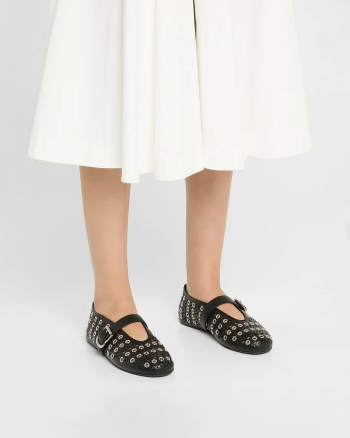 Vienne Buckle Eyelet & Laser-Cut Leather Ballet Flats - Image 4