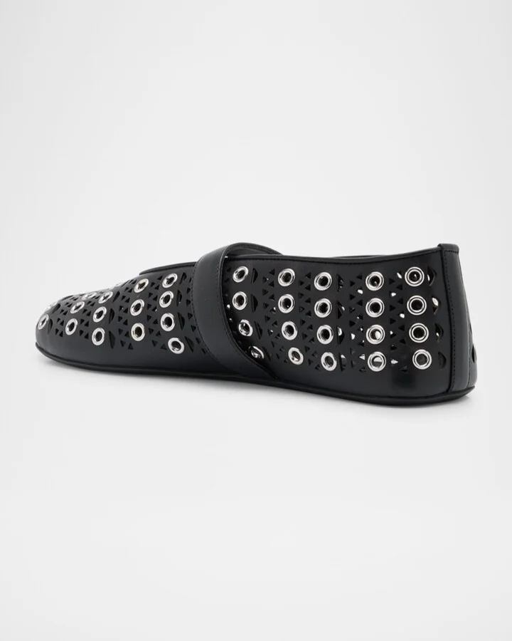 Vienne Buckle Eyelet & Laser-Cut Leather Ballet Flats - Image 7