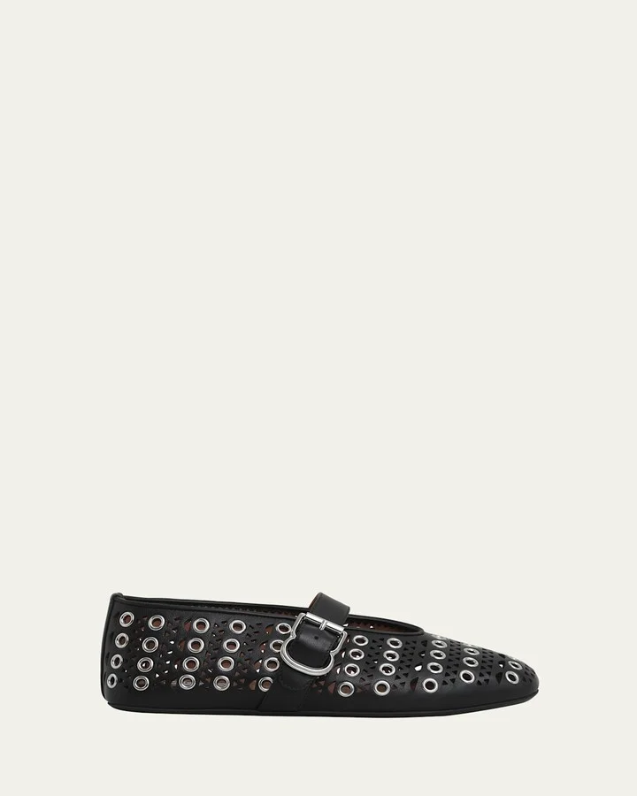 Vienne Buckle Eyelet & Laser-Cut Leather Ballet Flats