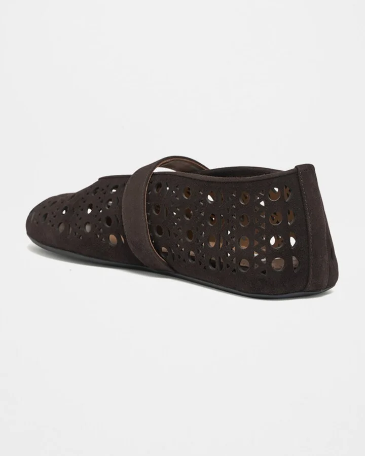 Vienne Perforated Suede Buckle Ballerina Flats - Image 2