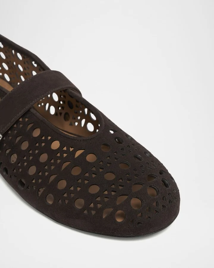 Vienne Perforated Suede Buckle Ballerina Flats - Image 3