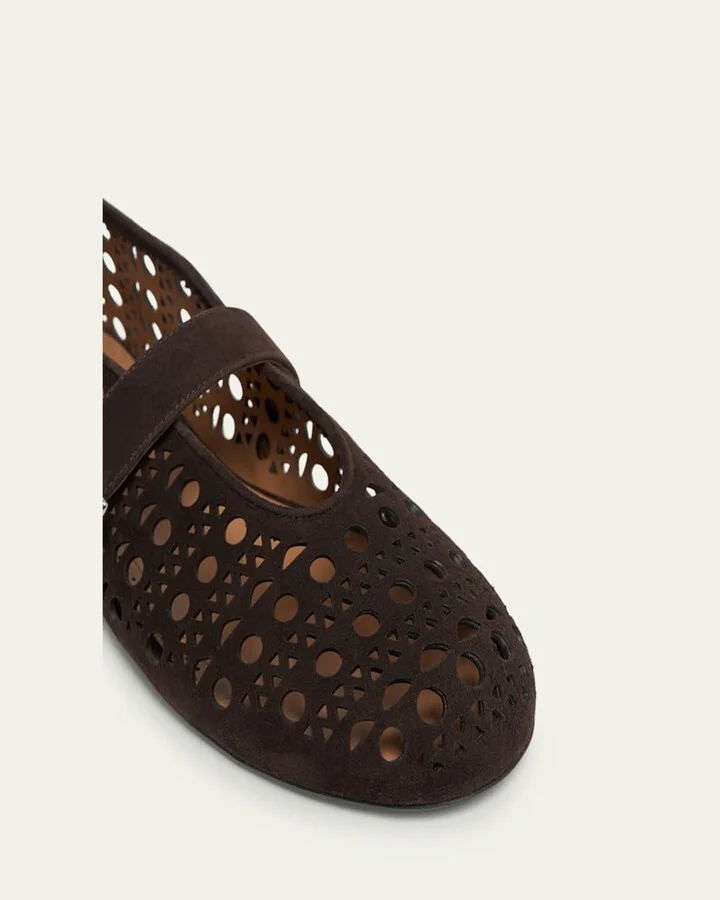 Vienne Perforated Suede Buckle Ballerina Flats - Image 2