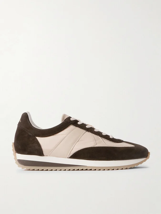 Vignola Shell and Leather-Trimmed Suede Sneakers