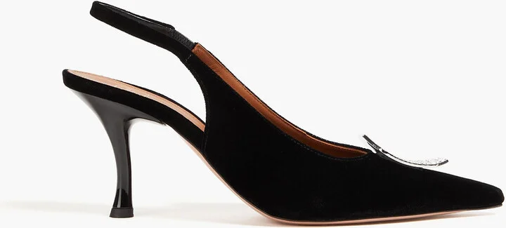 Vilma 70 embellished velvet slingback pumps