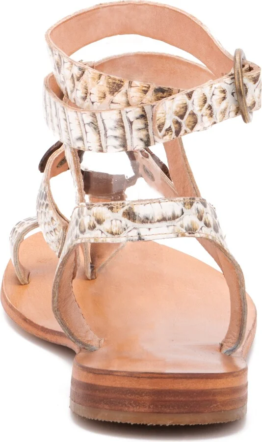Vina Snake Embossed Leather Ankle Strap Flat Sandal - Image 2