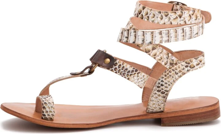 Vina Snake Embossed Leather Ankle Strap Flat Sandal - Image 3