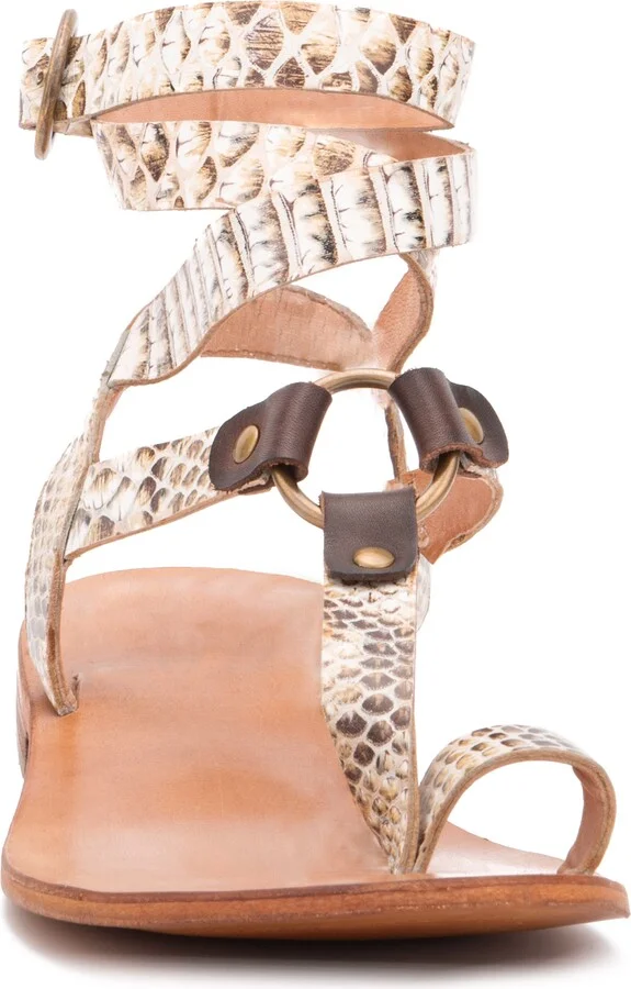 Vina Snake Embossed Leather Ankle Strap Flat Sandal - Image 4