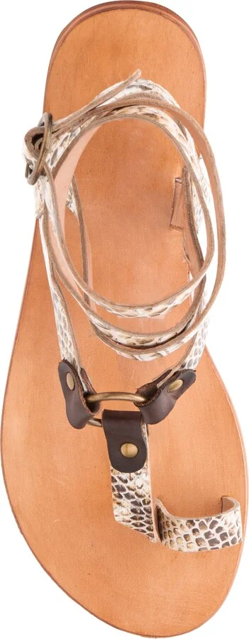 Vina Snake Embossed Leather Ankle Strap Flat Sandal - Image 5