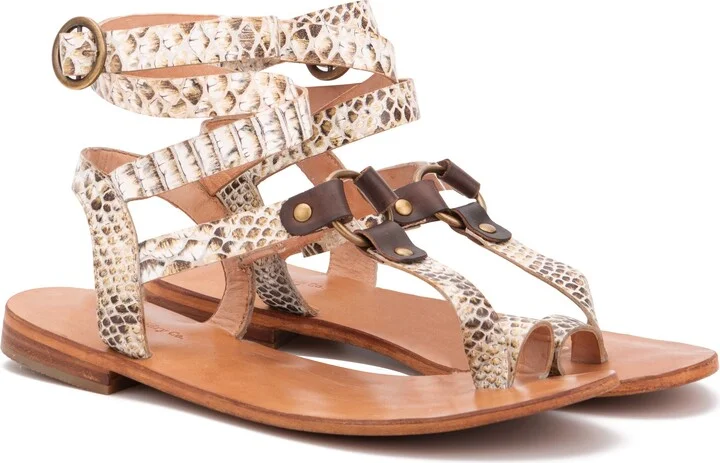 Vina Snake Embossed Leather Ankle Strap Flat Sandal - Image 7