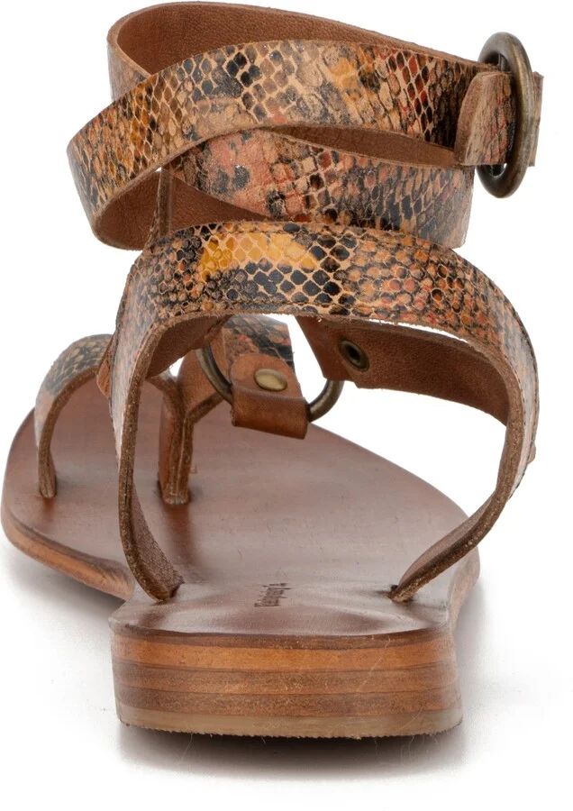 Vina Snake Embossed Leather Ankle Strap Flat Sandal - Image 9