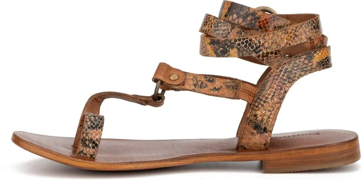 Vina Snake Embossed Leather Ankle Strap Flat Sandal - Image 10