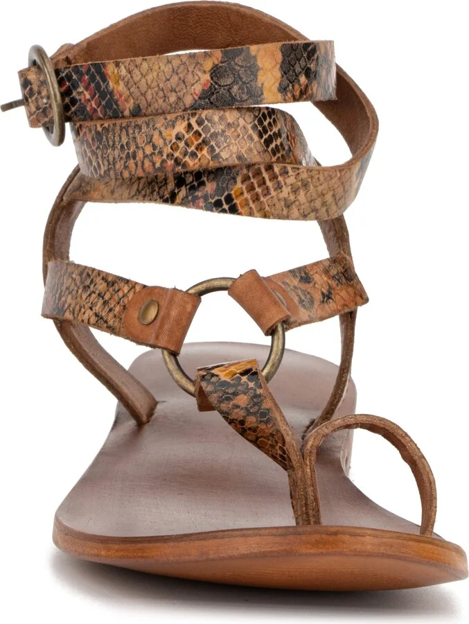 Vina Snake Embossed Leather Ankle Strap Flat Sandal - Image 11