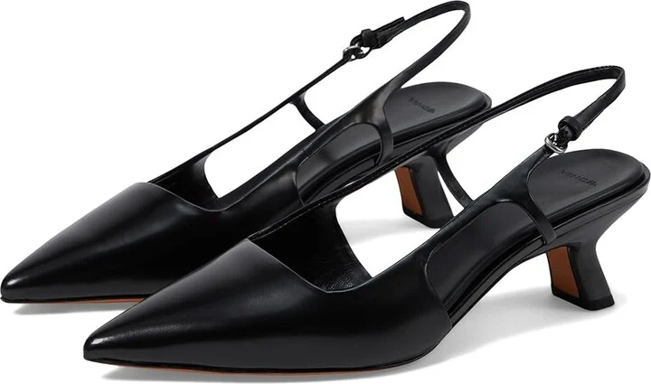 Vince Bianca Pointed Toe Kitten Heel Slingback High Women's Heels Black Leather : 8 M