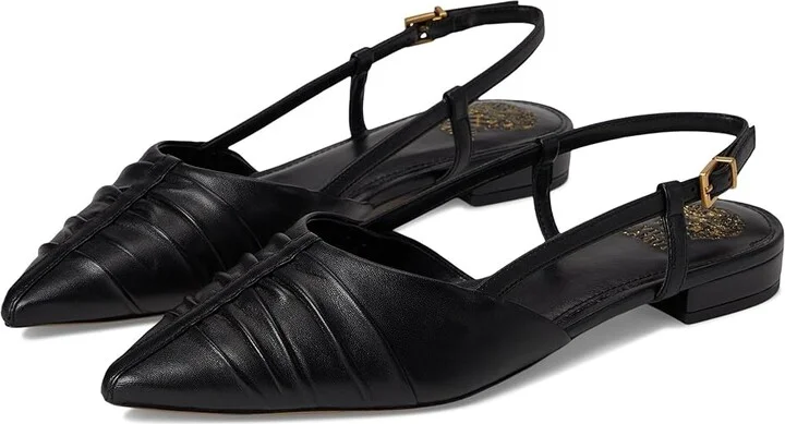 Vince Camuto Agnes Bunched Toe Slingback Flat Mules Women's Shoes Black : 6.5 M, Leather