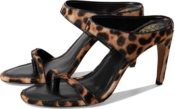 Vince Camuto Brisa Toe Loop High Heel Mule Sandals Women's Sandals Tan Multi/Black : 5.5 M, Leather