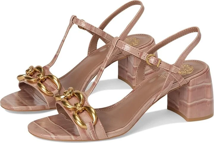 Vince Camuto Chirie Chain Link Block Heel Sandals Women's Dress Sandals Chai Latte : 7 M, Leather