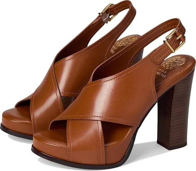 Vince Camuto Chlea Criss Cross High Heel Platform Sandal Women's Sandals Caramello : 10 M, Leather/Rubber