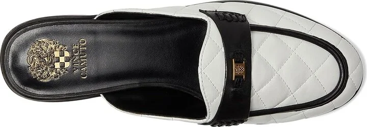 Vince Camuto Cobby Quilted Slip-On Mule Women's Dress Flat Shoes Bianco/Black : 9.5 M, Leather - Image 2